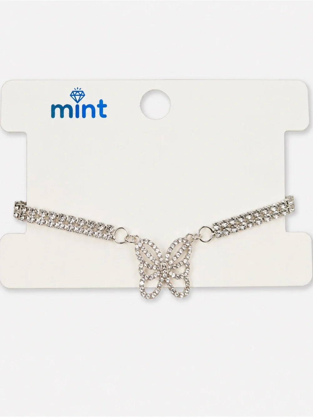Mint Silver Rhinestone Butterfly Anklet Adjustable Y2K Coquette Anklet Bracelet